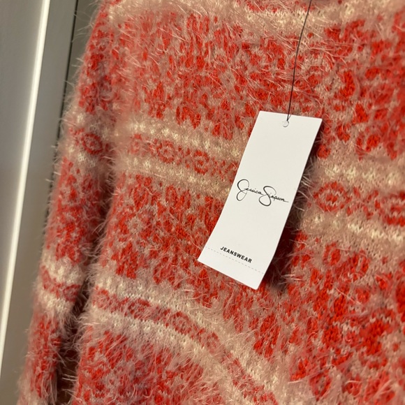 Jessica Simpson New Very Fuzzy Sweater Tunic M Deep Coral Ivory Plush - Picture 7 of 11